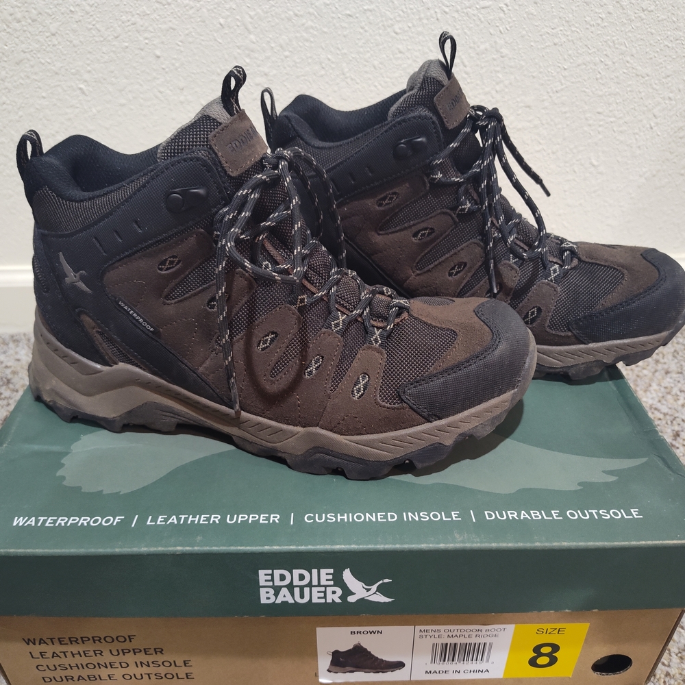 Eddie Bauer Brown and Black Hiking Boots Rugged Suede Design